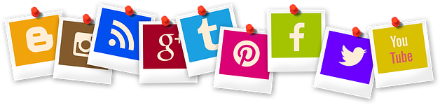 social media icons tacked up on a background