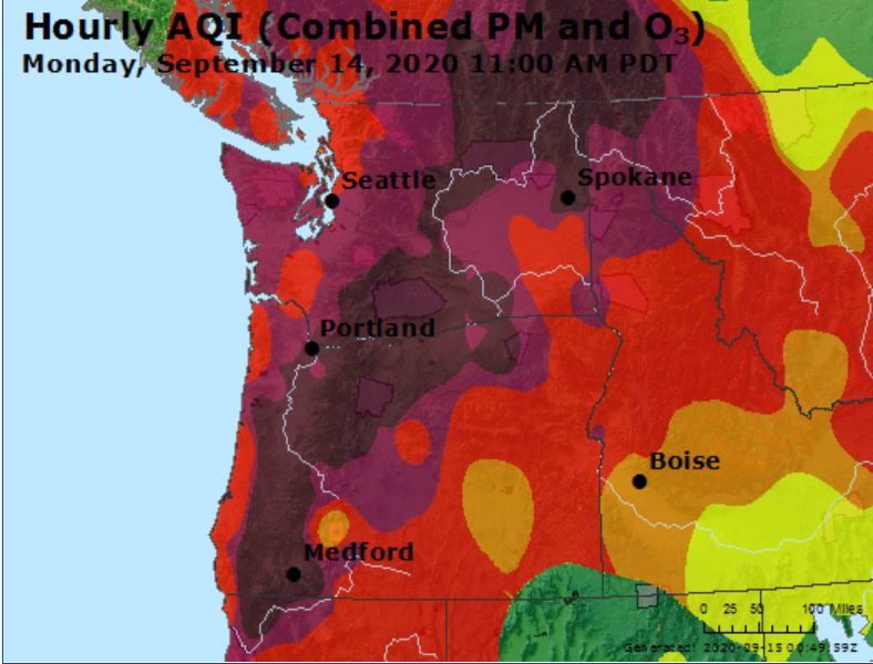 Map of Oregon With Poor Air Quality