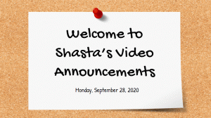 Shasta Weekly Announcements