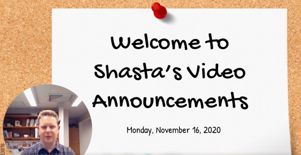 Shasta Video Announcements 11.16.20