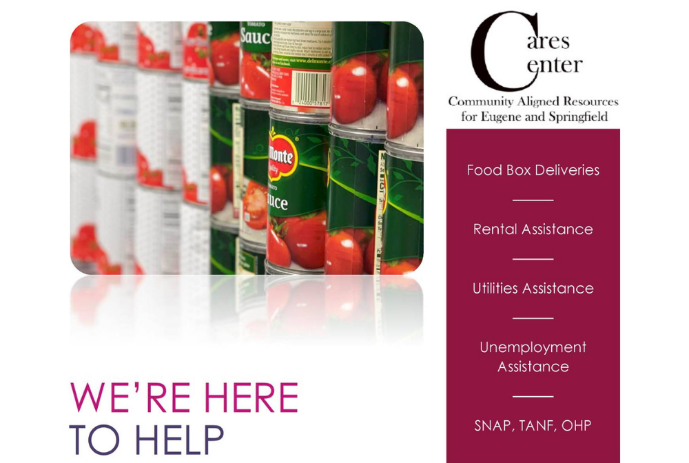 Cares Center poster with pictures of canned goods