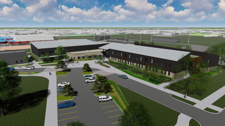 Southwest aerial view artist rendering of new Cascade Middle School building