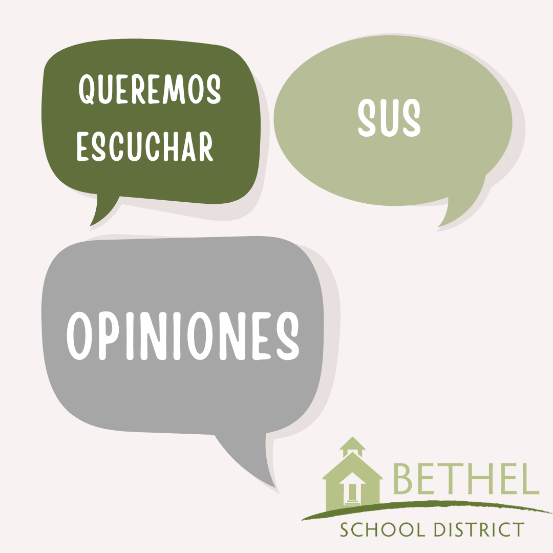 We want your feedback in Spanish with colorful thought bubbles
