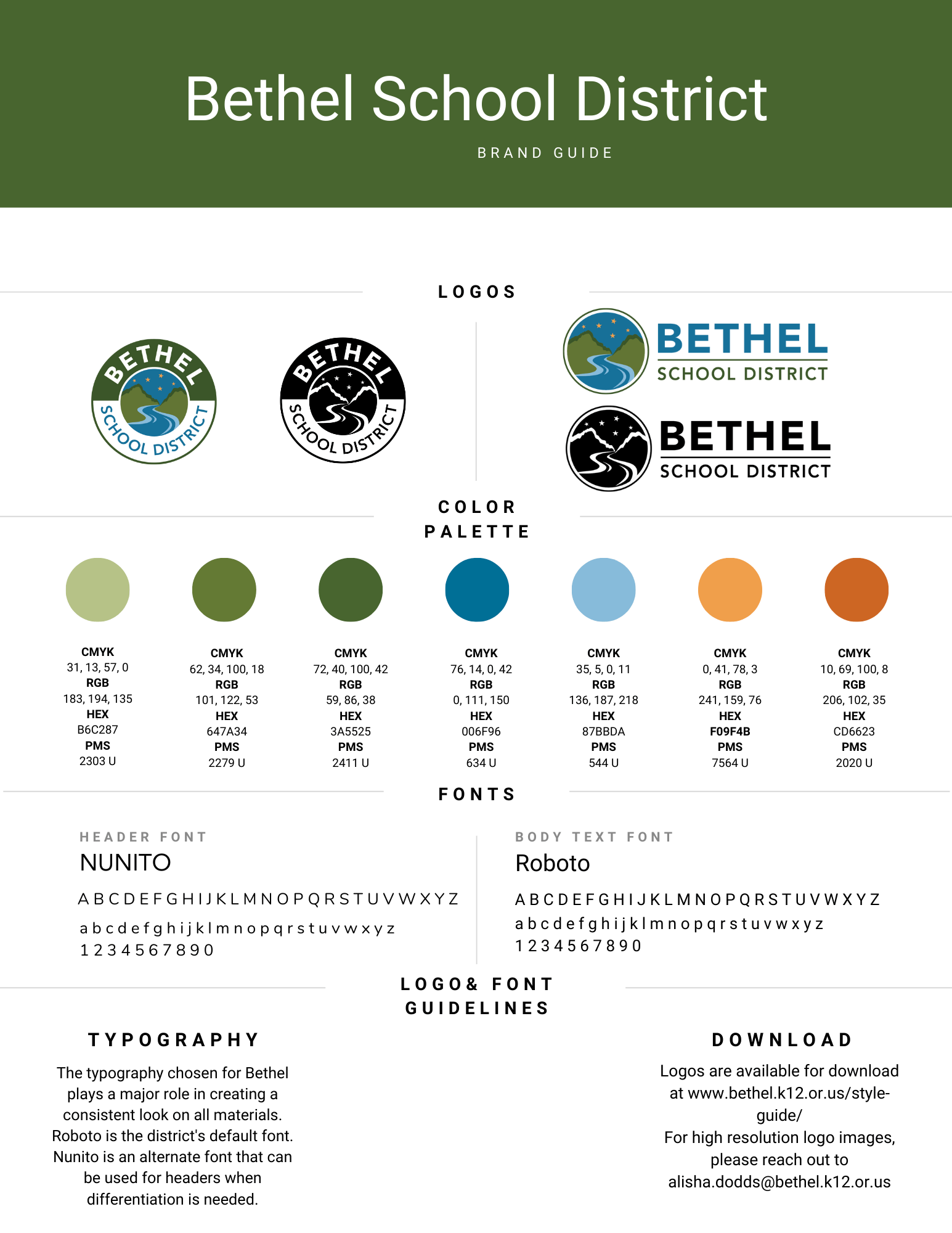 Brand guide complete with official colors, fonts and information about how to use elements